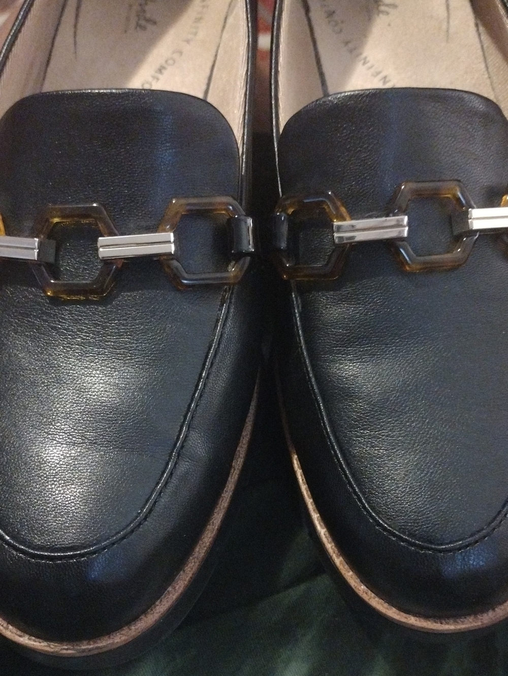 Life Stride Navy Blue Wedge Loafers with Gold Accents